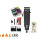 Hundtrimmer Moser Rex med tillbehör och en söt liten hund.