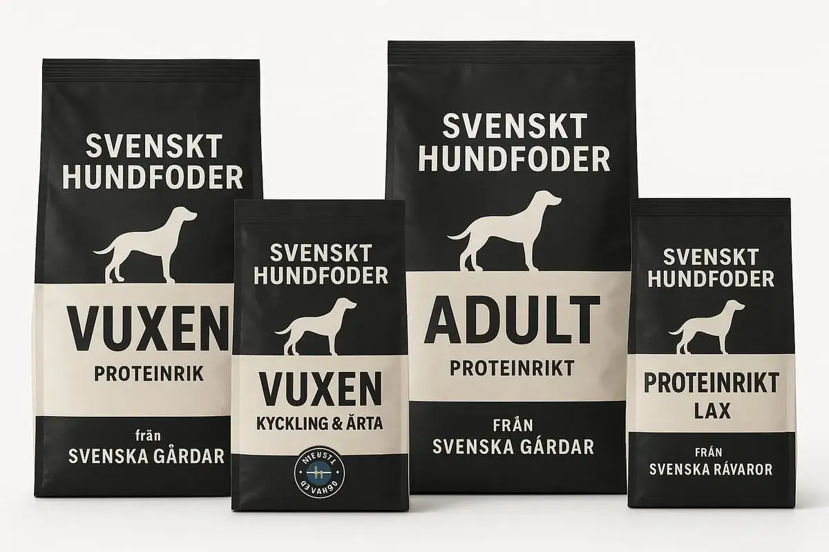 Svenskt hundfoder i olika storlekar och smaker, som Vuxen Kyckling & &Auml;rta och Adult Proteinrikt. Standardt produkter fr&aring;n svenska g&aring;rdar.